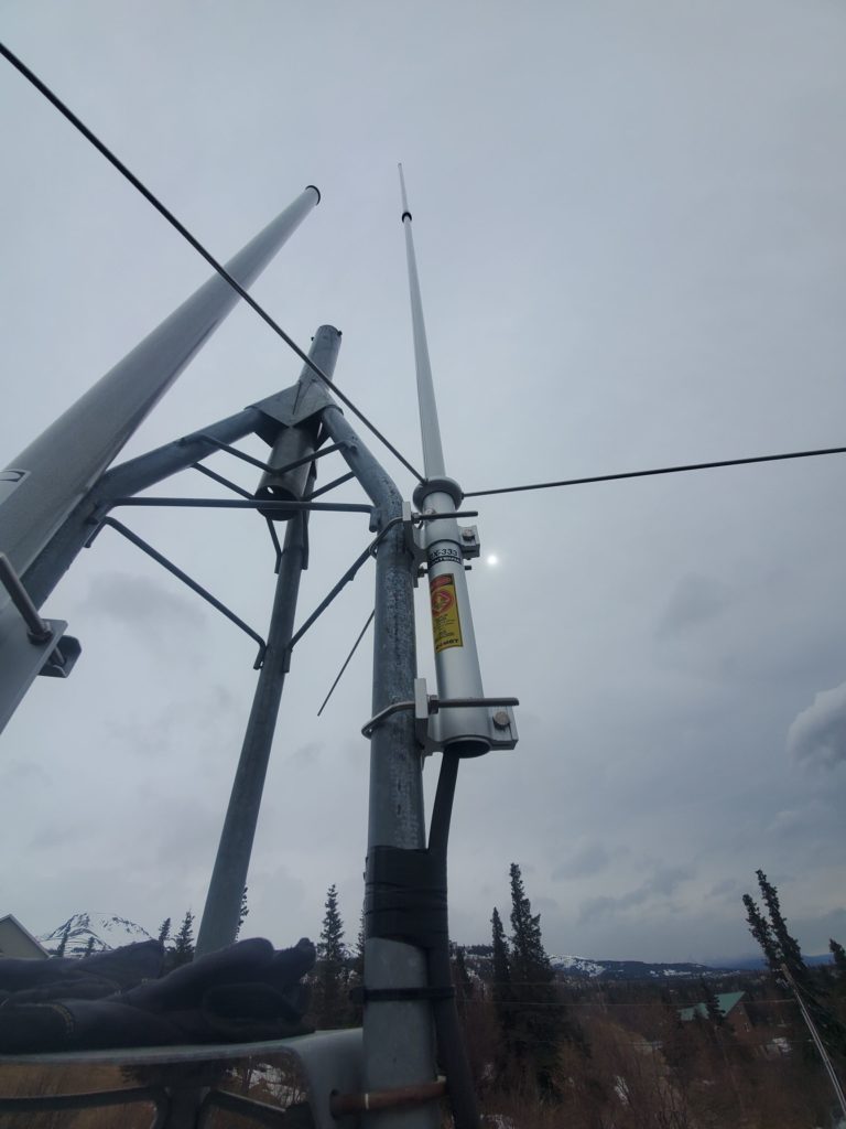 Antenna for 220 MHz Repeater Installed at Site Anchorage Amateur Radio Club